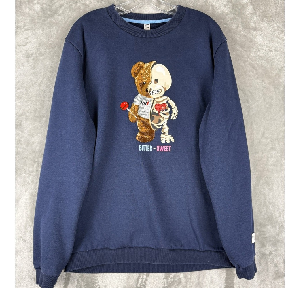 Fifth Loop Mens Navy Blue‎ Graphic Sweatshirt Bear Skeleton Bitter Sweet XL